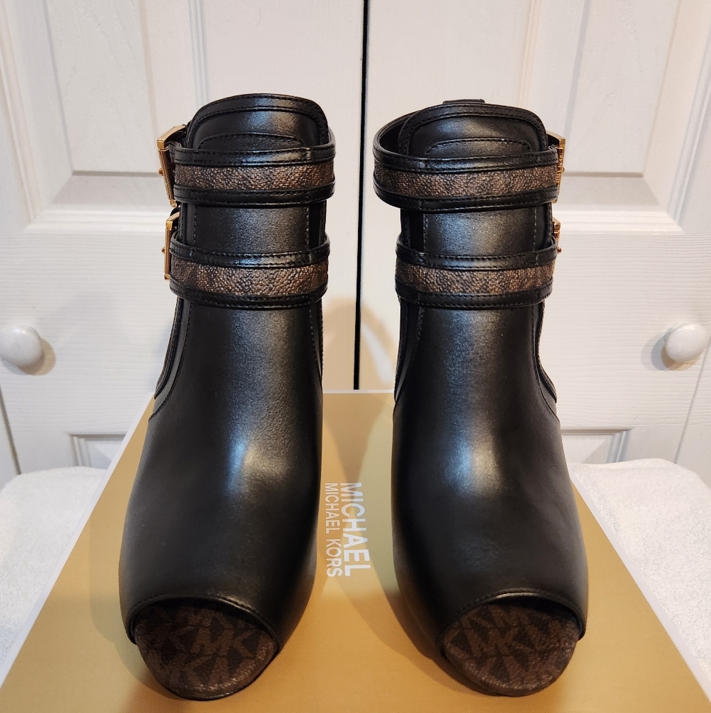 Michael Kors Black Ankle Boots with Buckle Accents